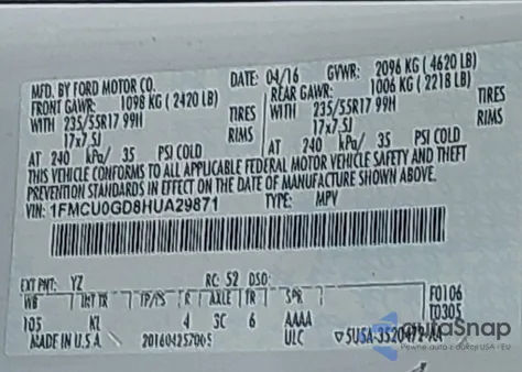 2017 Ford Escape Se from USA, damaged, VIN 1FMCU0GD8HUA29871